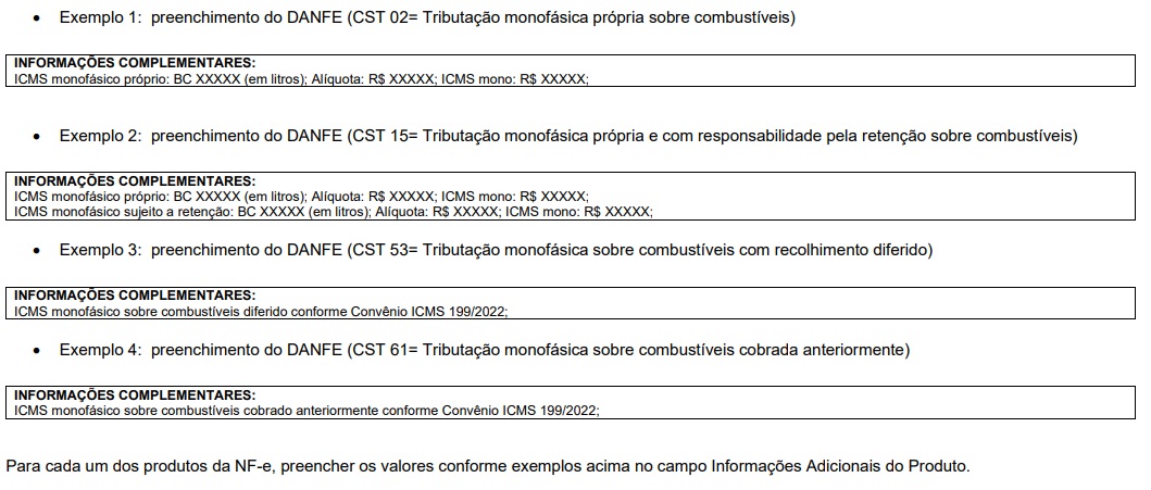 Informações complementares de ICMS monofásico na DANFE