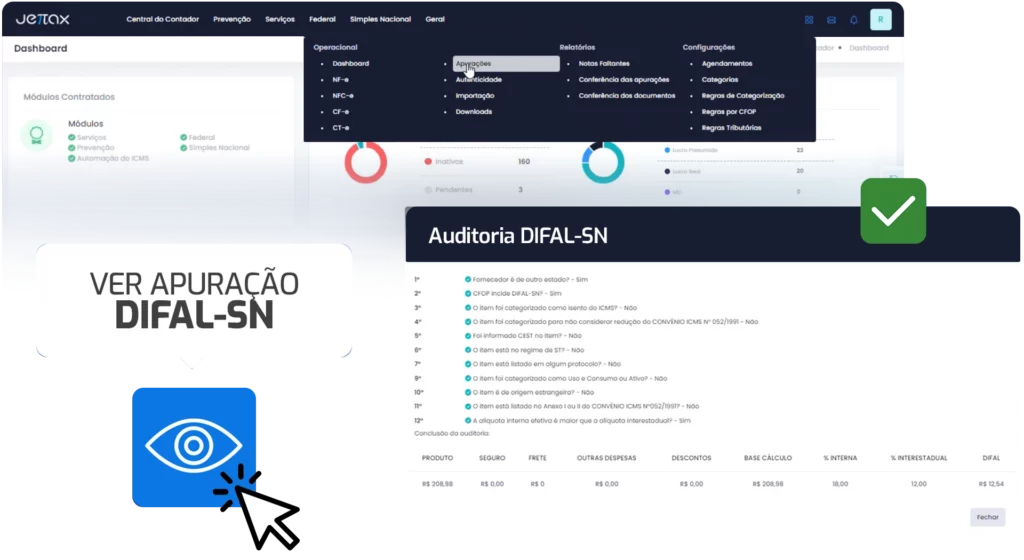 Auditoria DIFAL-SN com visualização de apuração tributária automática