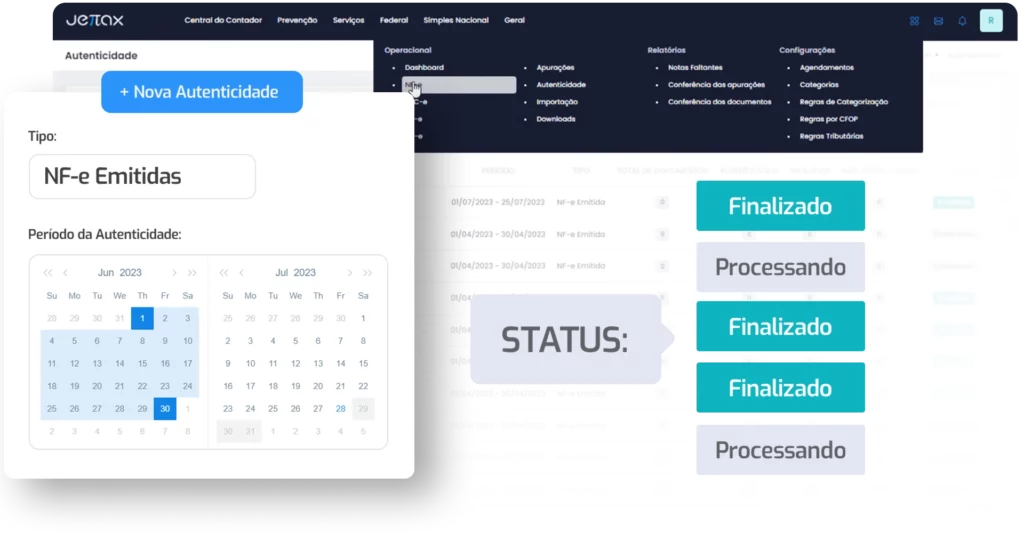 Controle de autenticidade de NF-e emitidas com status de processamento
