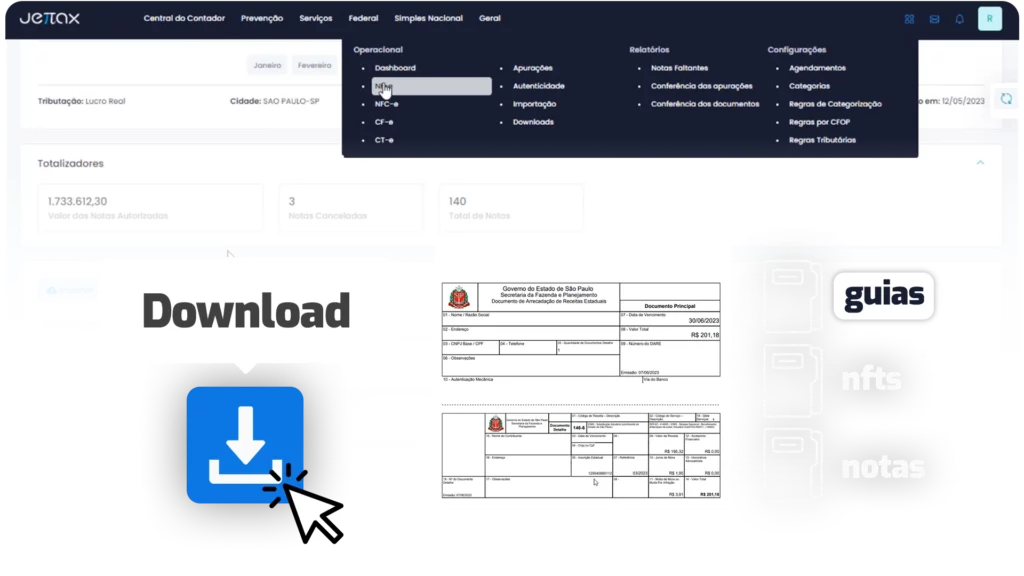 Tela de download para gerar guias de ISS