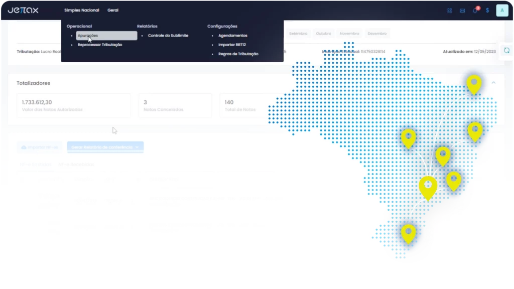 Mapa com marcadores e ícones de download para tomados de fora
