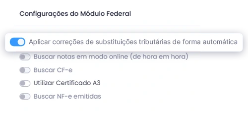 Configurações automáticas de substituição tributária no módulo federal