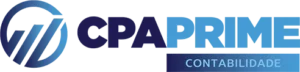 Logotipo da CPA Prime Contabilidade em tons de azul, com ícone circular e o nome CPA PRIME CONTABILIDADE.