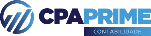 Logotipo da CPA Prime Contabilidade em tons de azul, com ícone circular e o nome CPA PRIME CONTABILIDADE.
