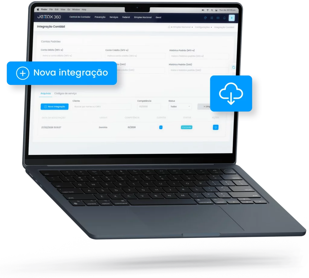 Notebook exibindo tela de integração do sistema Jettax