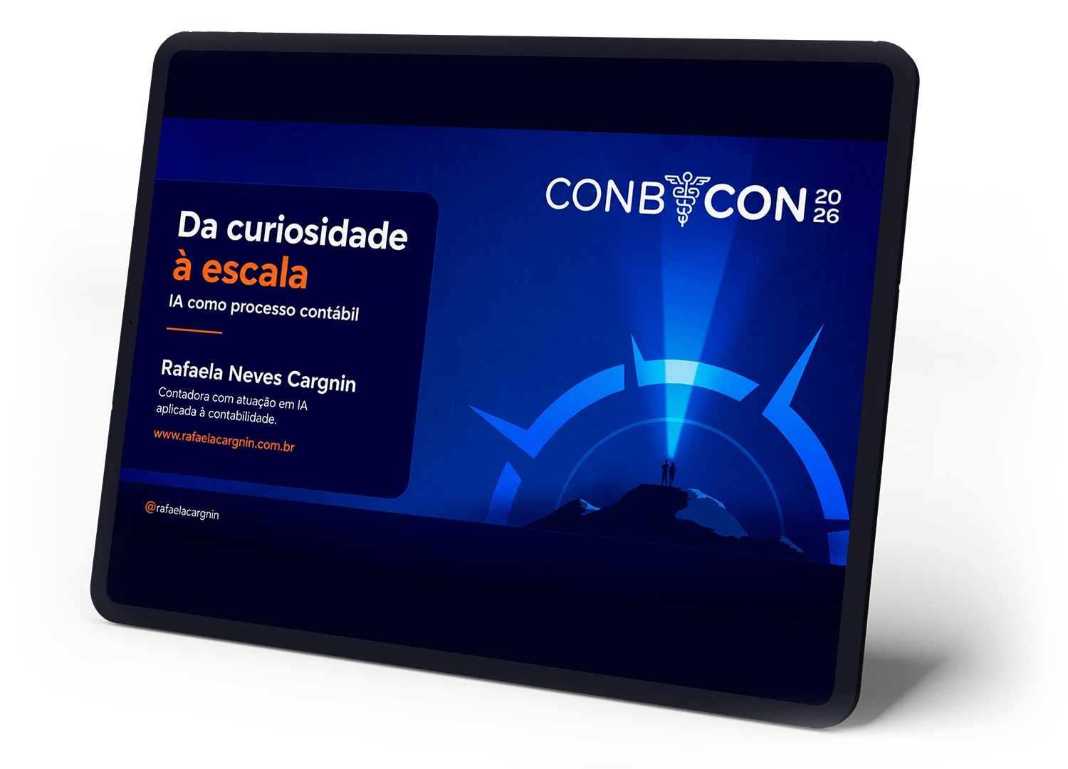 Tablet com a apresentação de Rafaela Cargnin no CONBCON 2026
